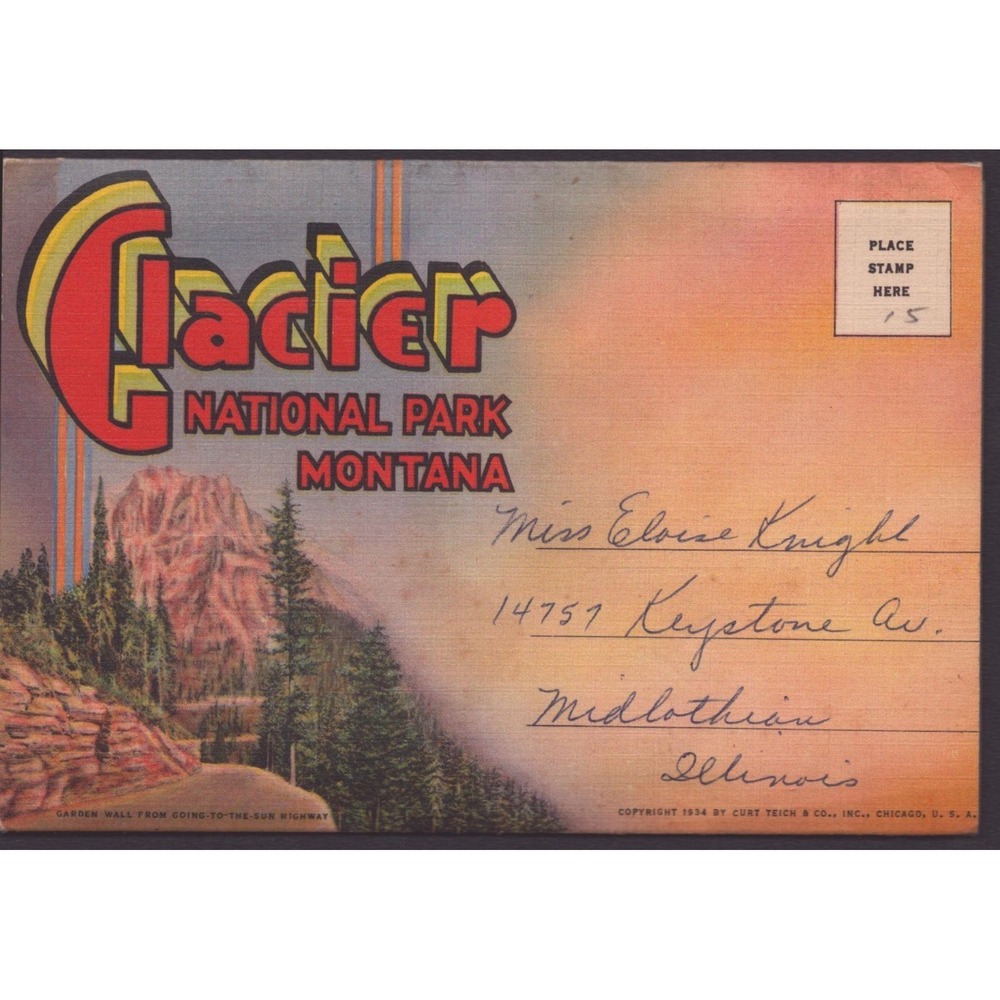 Glacier National Park Montana MT Garden Wall Going-To-The-Sun 1934 Linen Postcar